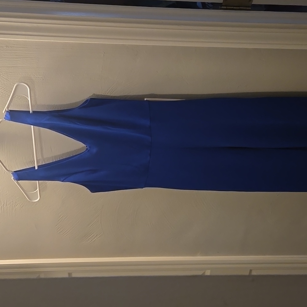 ROYAL BLUE SLEEVELESS LONG PANTS ROMPER WITH POCKETS - Picture 2 of 7